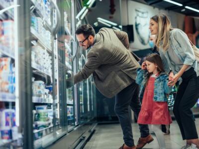 Una famiglia fa la spesa al supermercato