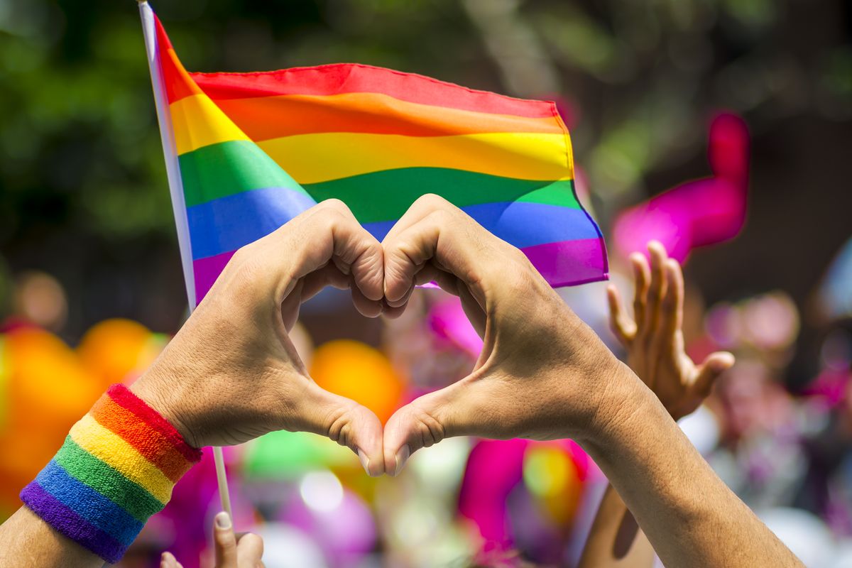 La bandiera arcobaleno a una manifestazione LGBTQIA+
