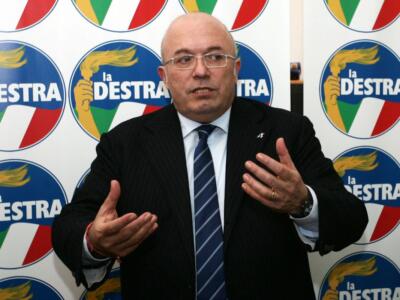 Francesco Storace alla conferenza stampa per l'inaugurazione della nuova sede de La Destra